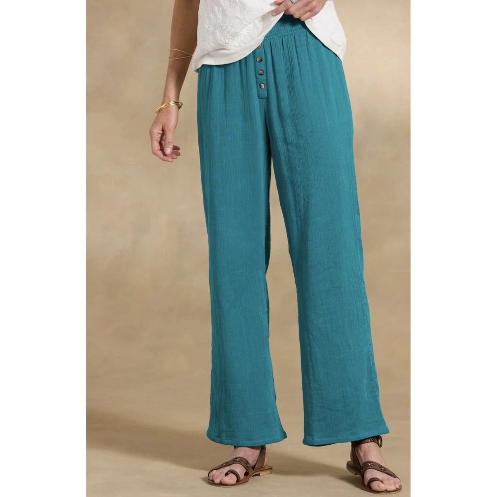 Sundance Women's Zola Pants Teal Size XL Cotton Gauze Beach